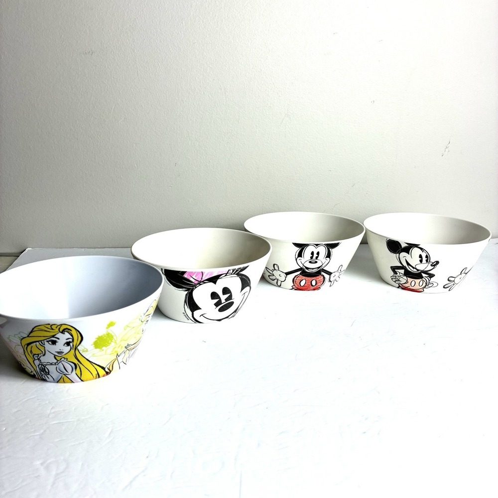 Disney Zak Designs Sketchbook Pattern 4 Piece Set Plates Bowls Mickey Mouse 6"